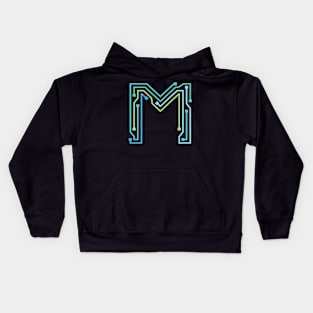 Alphabet M Circuit Typography Design Kids Hoodie